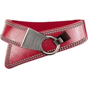 Fashion Wide Waist Belt Elastic Stretch Cinch Belts With Interlock Buckle Red OS